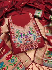 AE-004 – Soft Silk Unstitched Paithani Suits