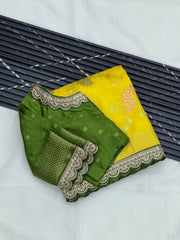 Heavy Dola Silk Weaving & Embroidery Border Saree (Unstiched Blouse)