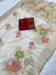 Pure Dola Silk Real Mirror Work Meenakari Saree