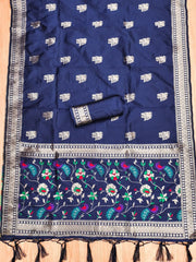 AE-018 – Peacock Motif Paithani Dress Material Set