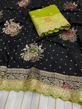 Black Dolla Silk Embroidery Work Lace Banarasi Saree