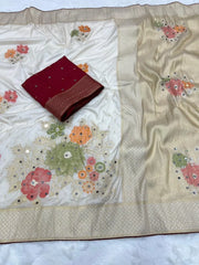 Pure Dola Silk Real Mirror Work Meenakari Saree