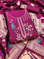 AE-018 – Peacock Motif Paithani Dress Material Set