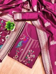 AE-018 – Peacock Motif Paithani Dress Material Set
