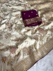 Dola Silk Cream Flowery Banarasi Saree