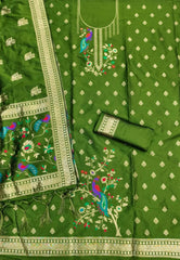 AE-018 – Peacock Motif Paithani Dress Material Set