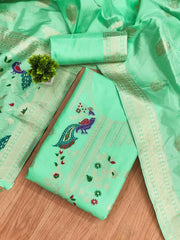 AE-018 – Peacock Motif Paithani Dress Material Set