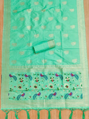 AE-018 – Peacock Motif Paithani Dress Material Set