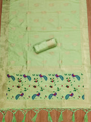 AE-018 – Peacock Motif Paithani Dress Material Set