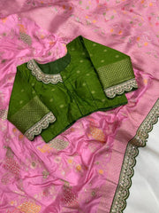 Heavy Dola Silk Weaving & Embroidery Border Saree (Unstiched Blouse)