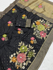 Pure Dola Silk Real Mirror Work Meenakari Saree
