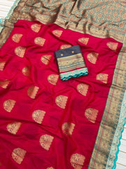 Heavy Banarasi Soft Silk Embroidery Work Lace Border Saree