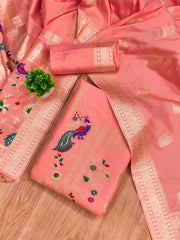 AE-018 – Peacock Motif Paithani Dress Material Set