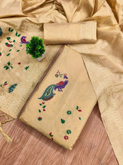 AE-018 – Peacock Motif Paithani Dress Material Set