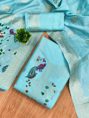 AE-018 – Peacock Motif Paithani Dress Material Set