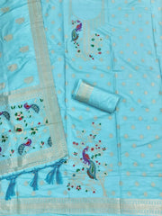 AE-018 – Peacock Motif Paithani Dress Material Set