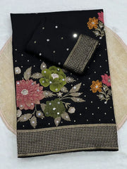 Pure Dola Silk Real Mirror Work Meenakari Saree