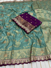 Dola Silk Flower Jaal Premium Banarasi Saree
