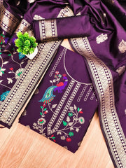 AE-018 – Peacock Motif Paithani Dress Material Set