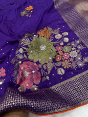 Pure Dola Silk Real Mirror Work Meenakari Saree