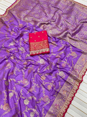 Dola Silk Flower Jaal Premium Banarasi Saree