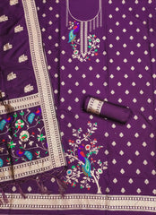 AE-018 – Peacock Motif Paithani Dress Material Set