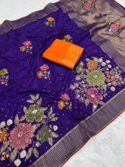 Pure Dola Silk Real Mirror Work Meenakari Saree