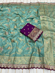Dola Silk Flower Jaal Premium Banarasi Saree