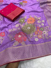 Pure Dola Silk Real Mirror Work Meenakari Saree