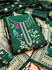 AE-018 – Peacock Motif Paithani Dress Material Set