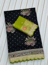 Black Dolla Silk Embroidery Work Lace Banarasi Saree