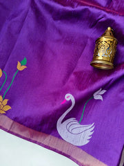 Most Trending Swan Lotus Khadi Raw SIlk Paithani Saree