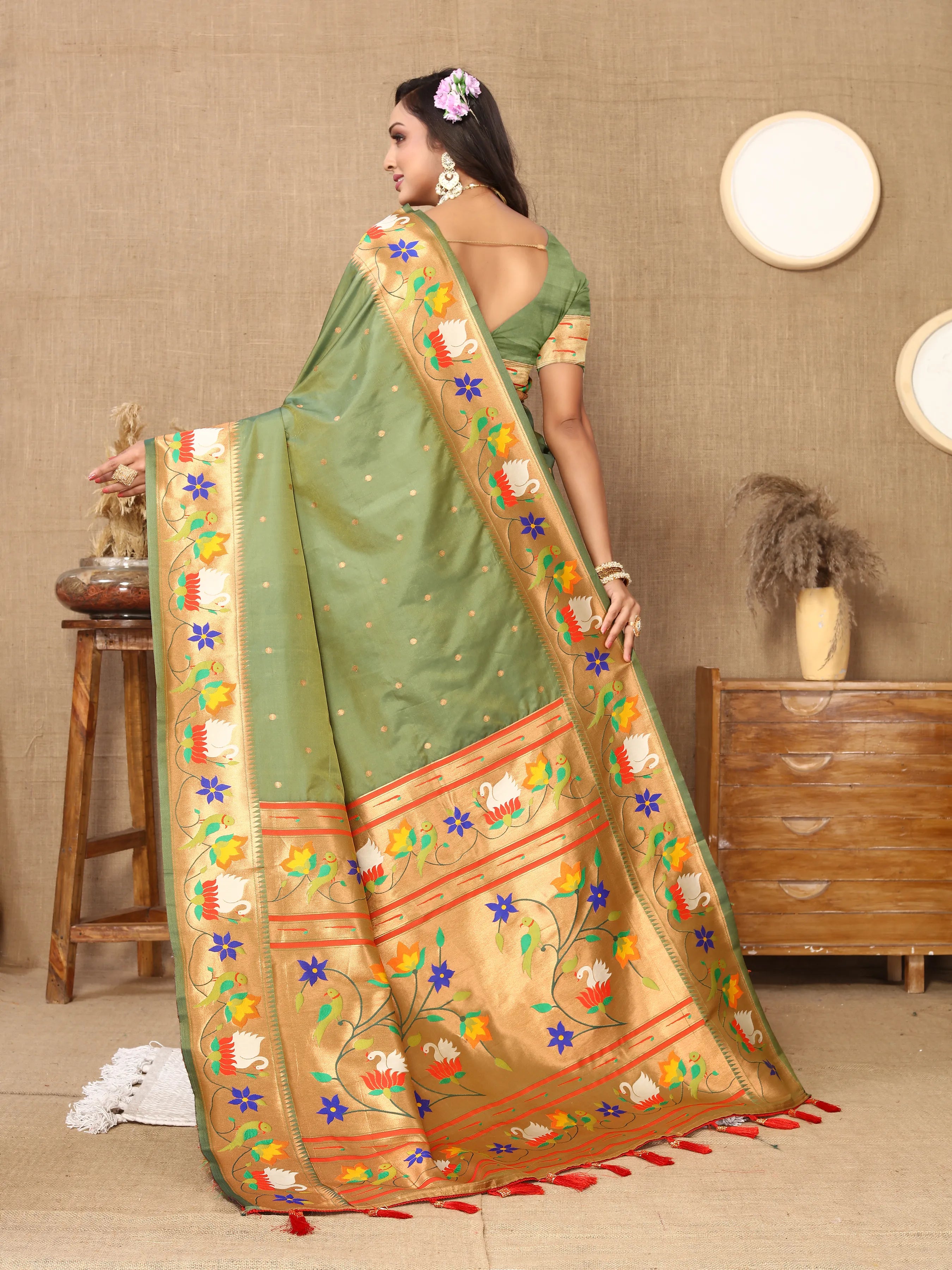 Soft Silk Meenakari Rajhans Lotus Pallu Zari Woven Saree (Product Code: AS-722)