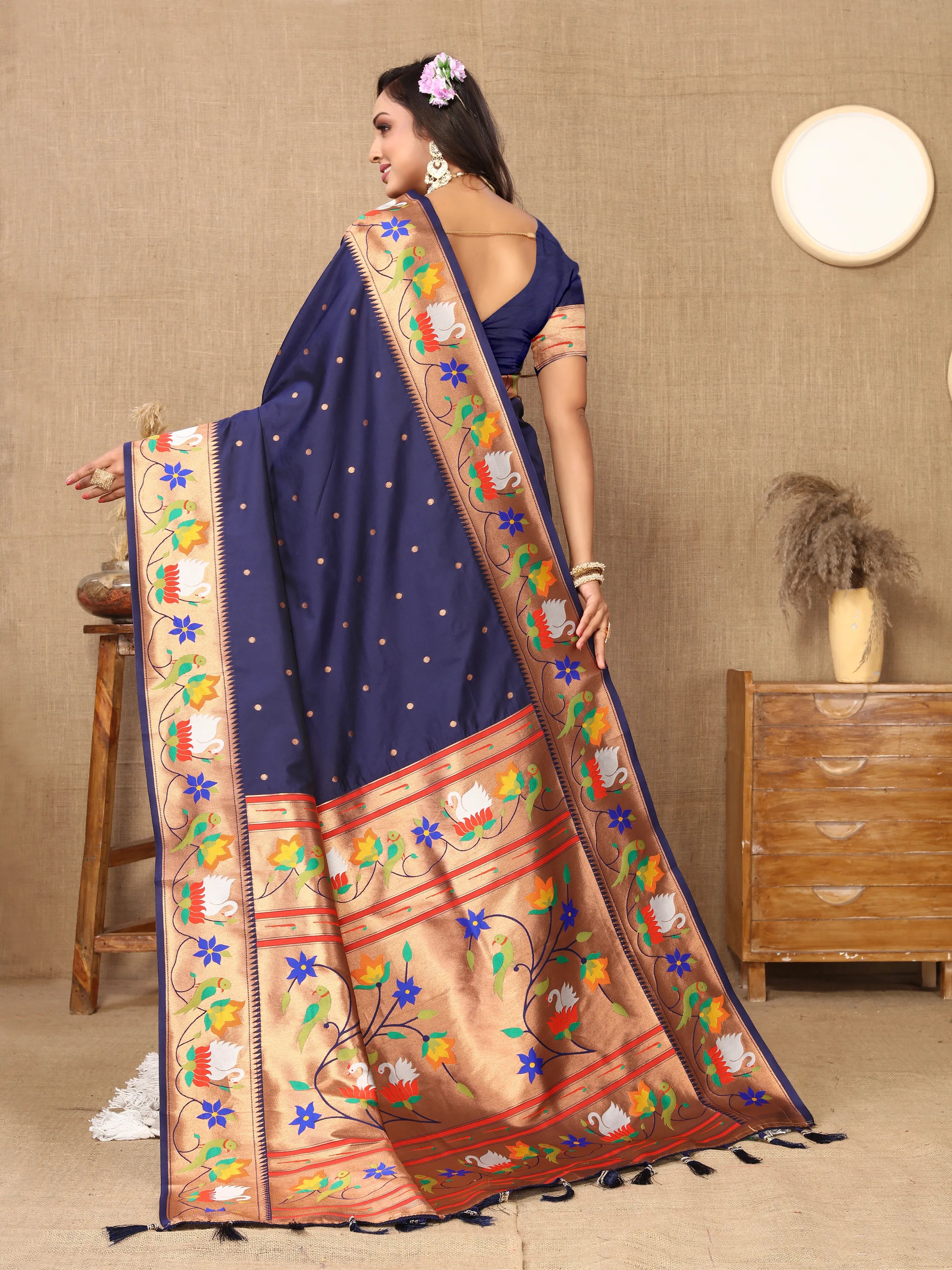 Soft Silk Meenakari Rajhans Lotus Pallu Zari Woven Saree (Product Code: AS-722)