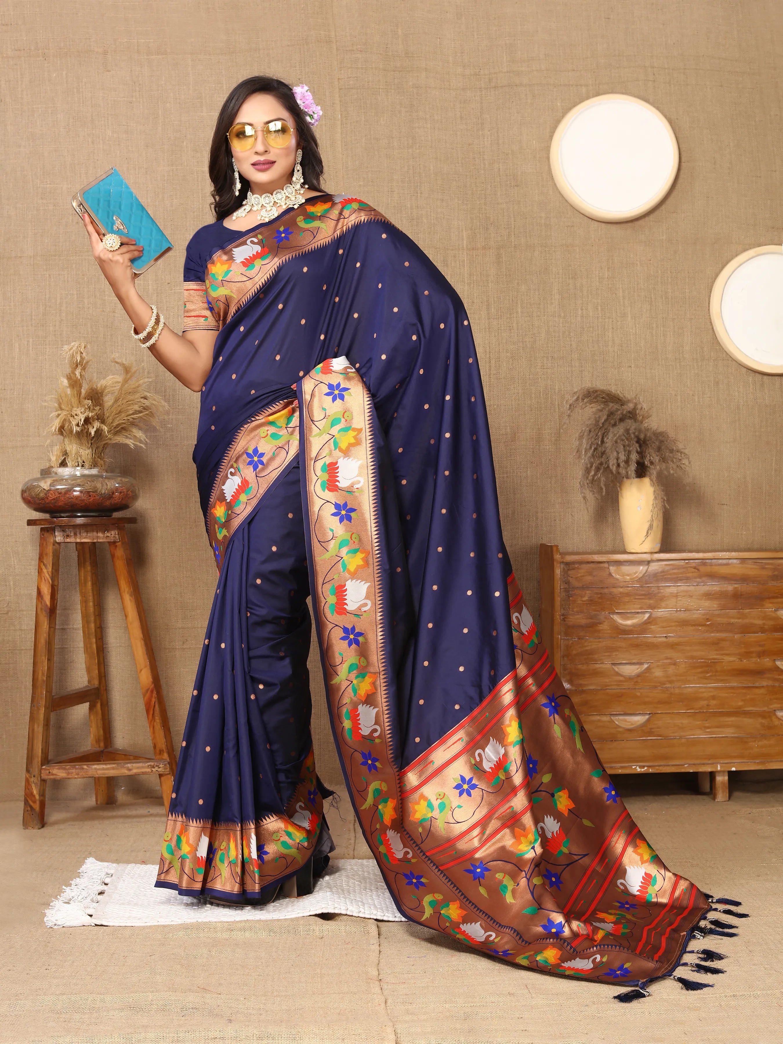 Soft Silk Meenakari Rajhans Lotus Pallu Zari Woven Saree (Product Code: AS-722)