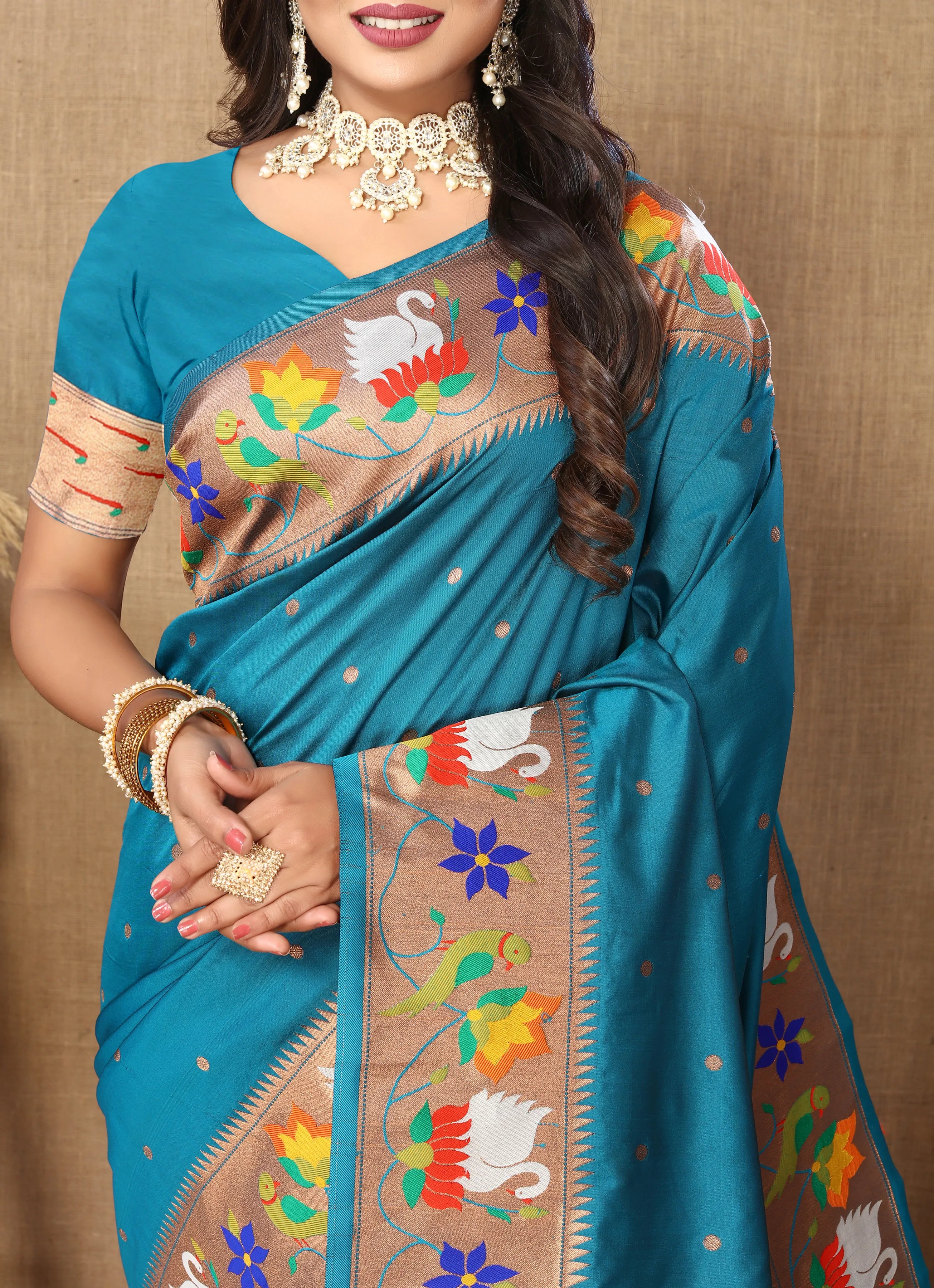 Soft Silk Meenakari Rajhans Lotus Pallu Zari Woven Saree (Product Code: AS-722)