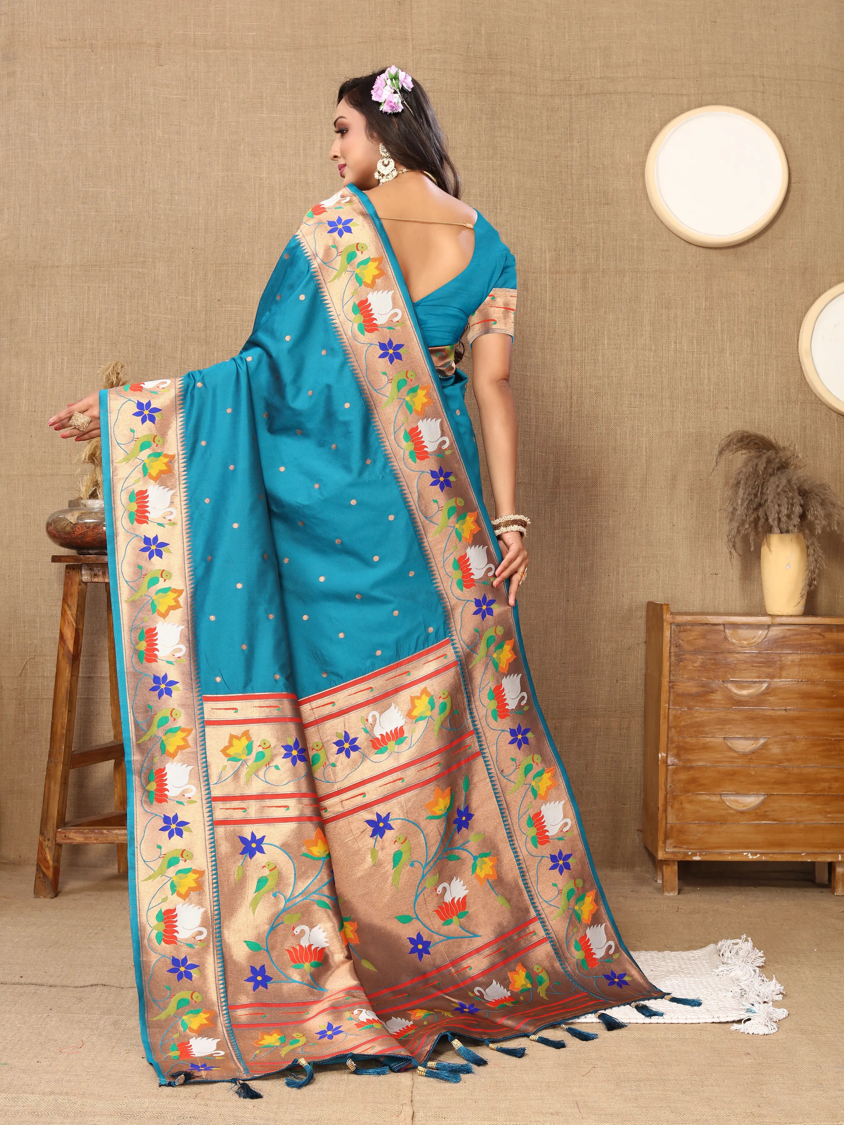 Soft Silk Meenakari Rajhans Lotus Pallu Zari Woven Saree (Product Code: AS-722)