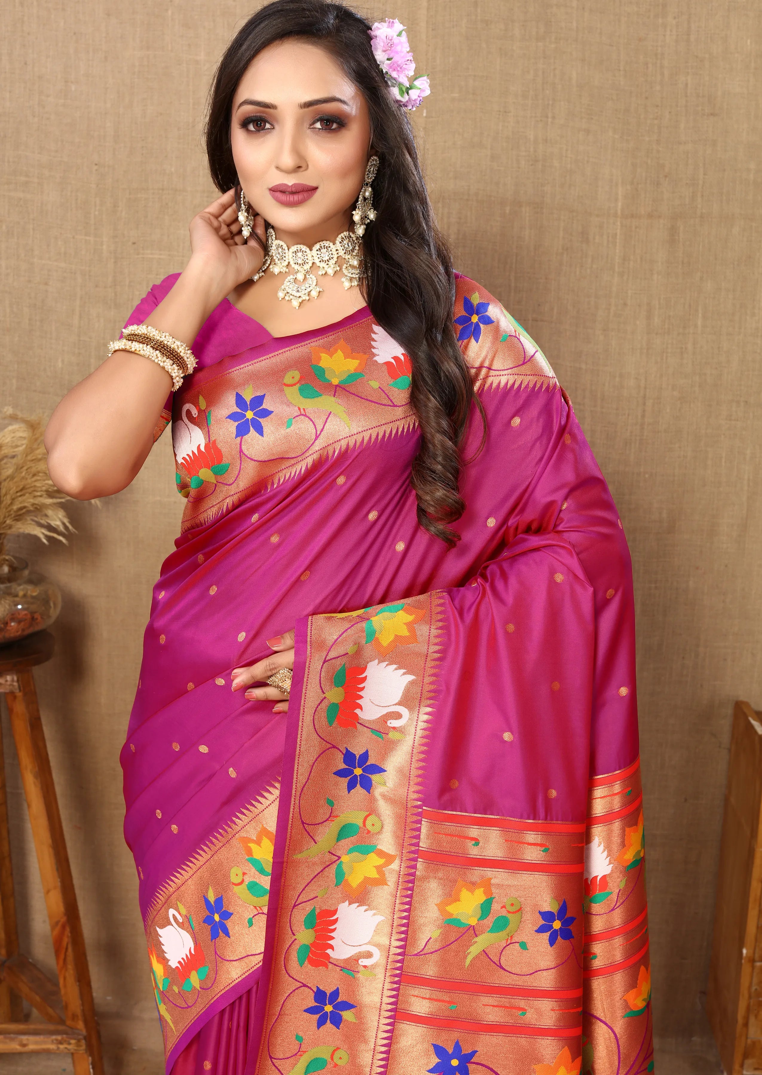 Soft Silk Meenakari Rajhans Lotus Pallu Zari Woven Saree (Product Code: AS-722)