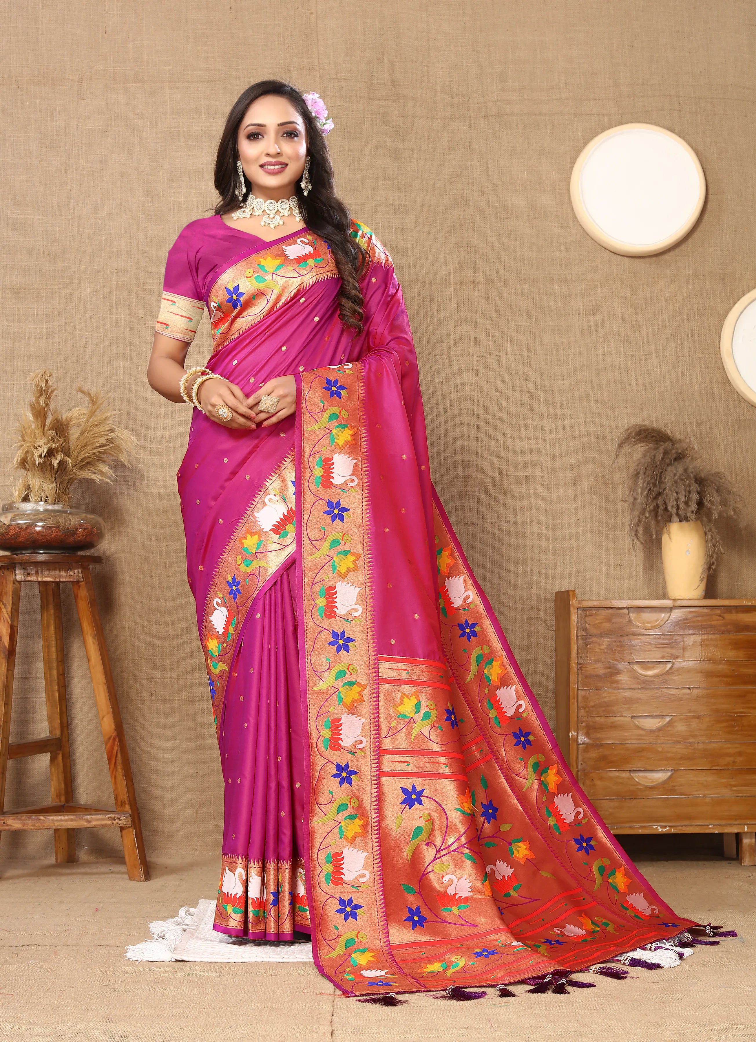 Soft Silk Meenakari Rajhans Lotus Pallu Zari Woven Saree (Product Code: AS-722)