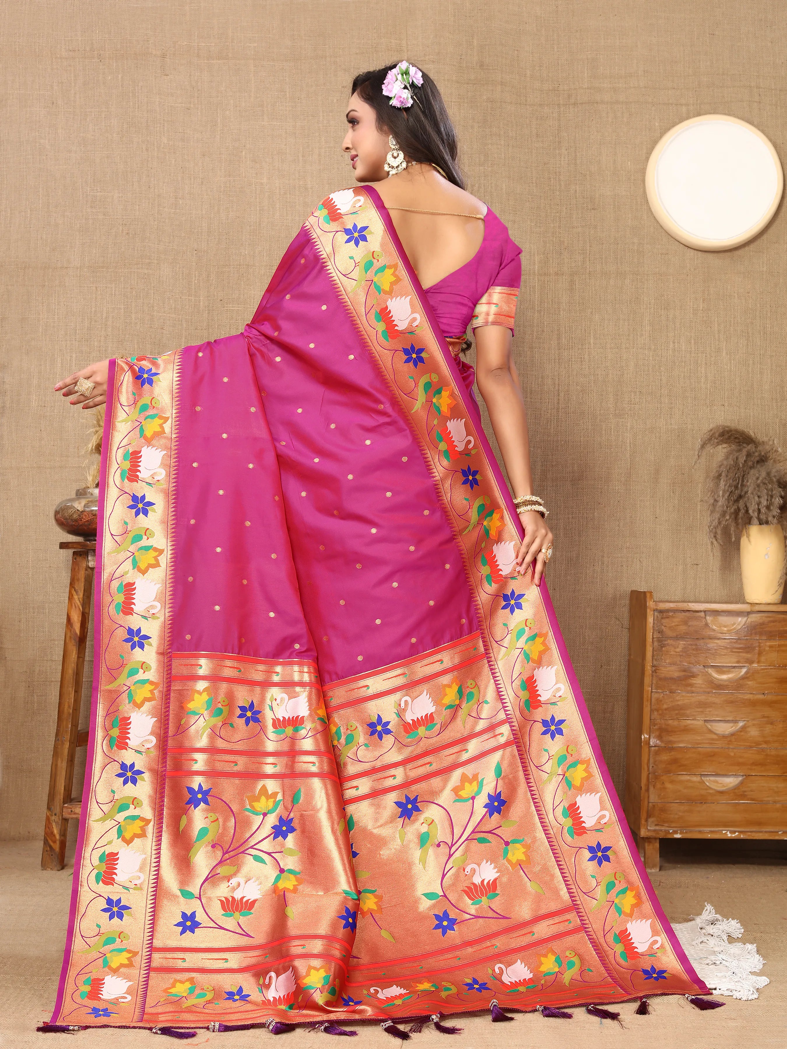 Soft Silk Meenakari Rajhans Lotus Pallu Zari Woven Saree (Product Code: AS-722)