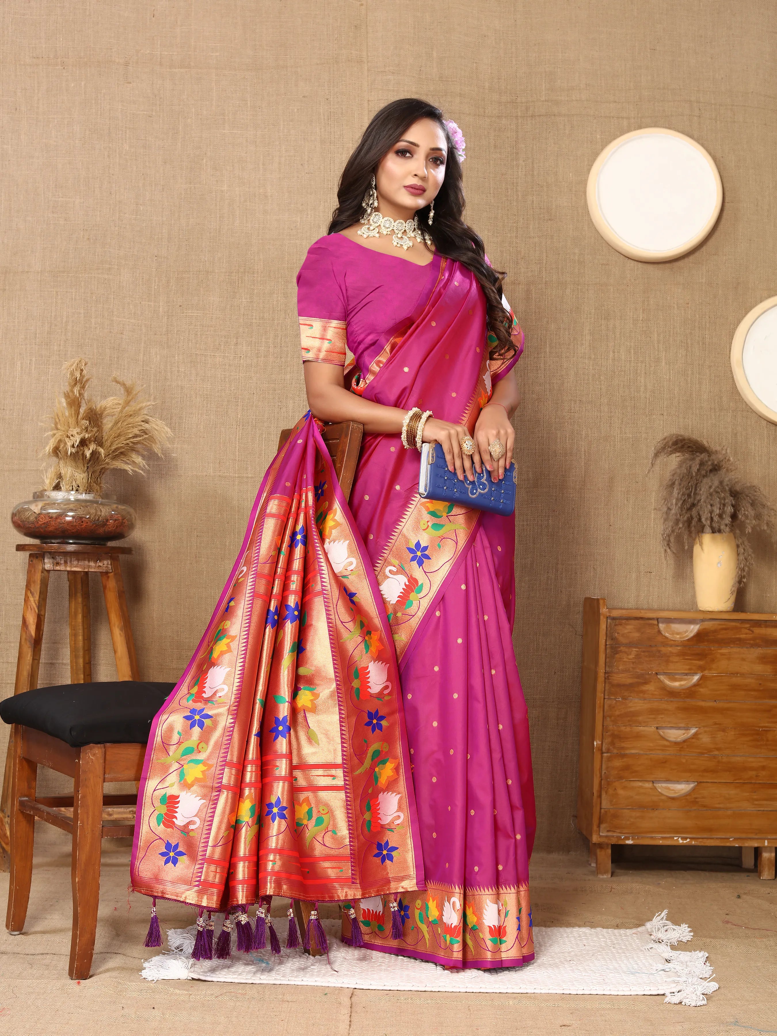 Soft Silk Meenakari Rajhans Lotus Pallu Zari Woven Saree (Product Code: AS-722)