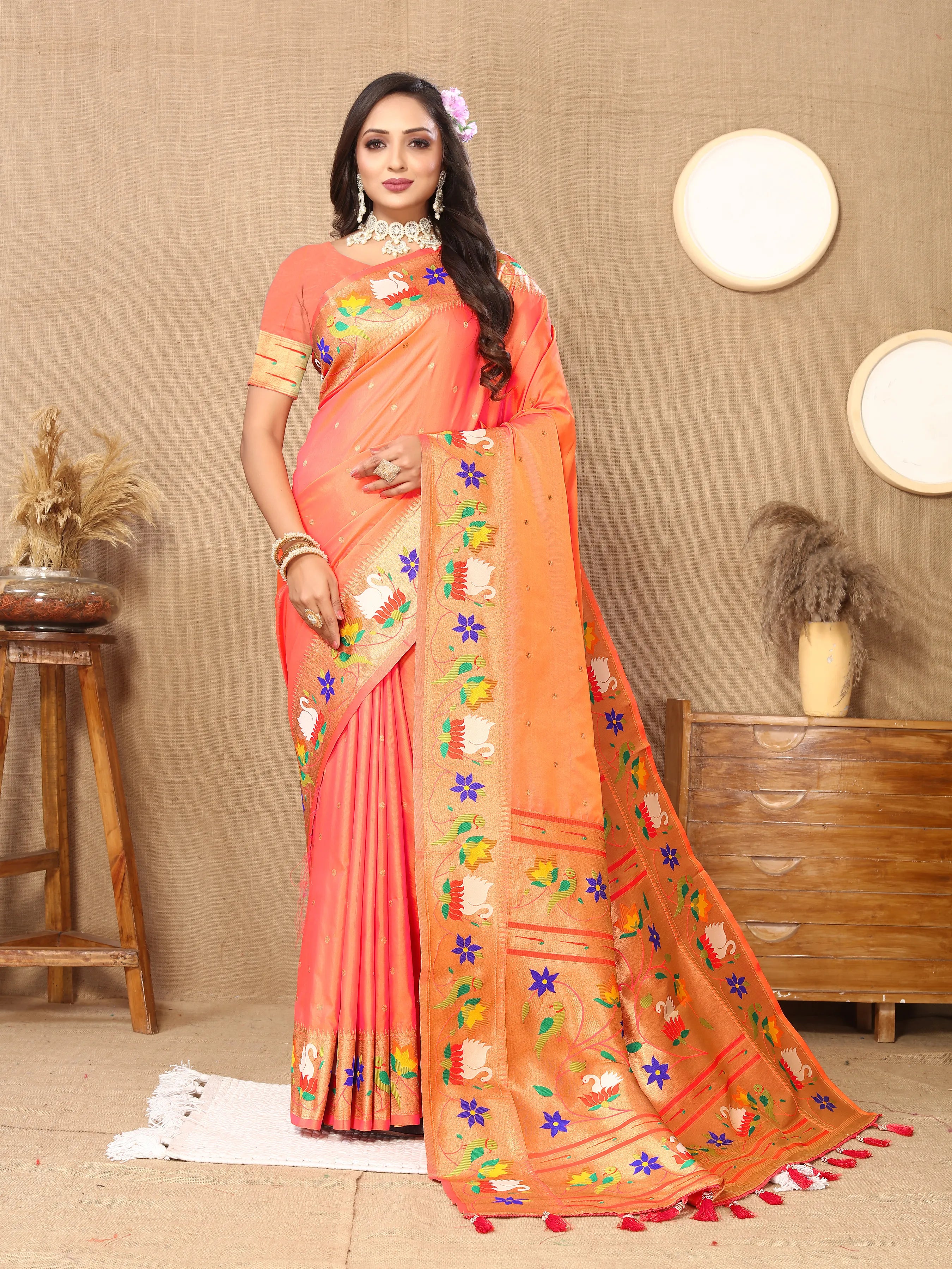 Soft Silk Meenakari Rajhans Lotus Pallu Zari Woven Saree (Product Code: AS-722)