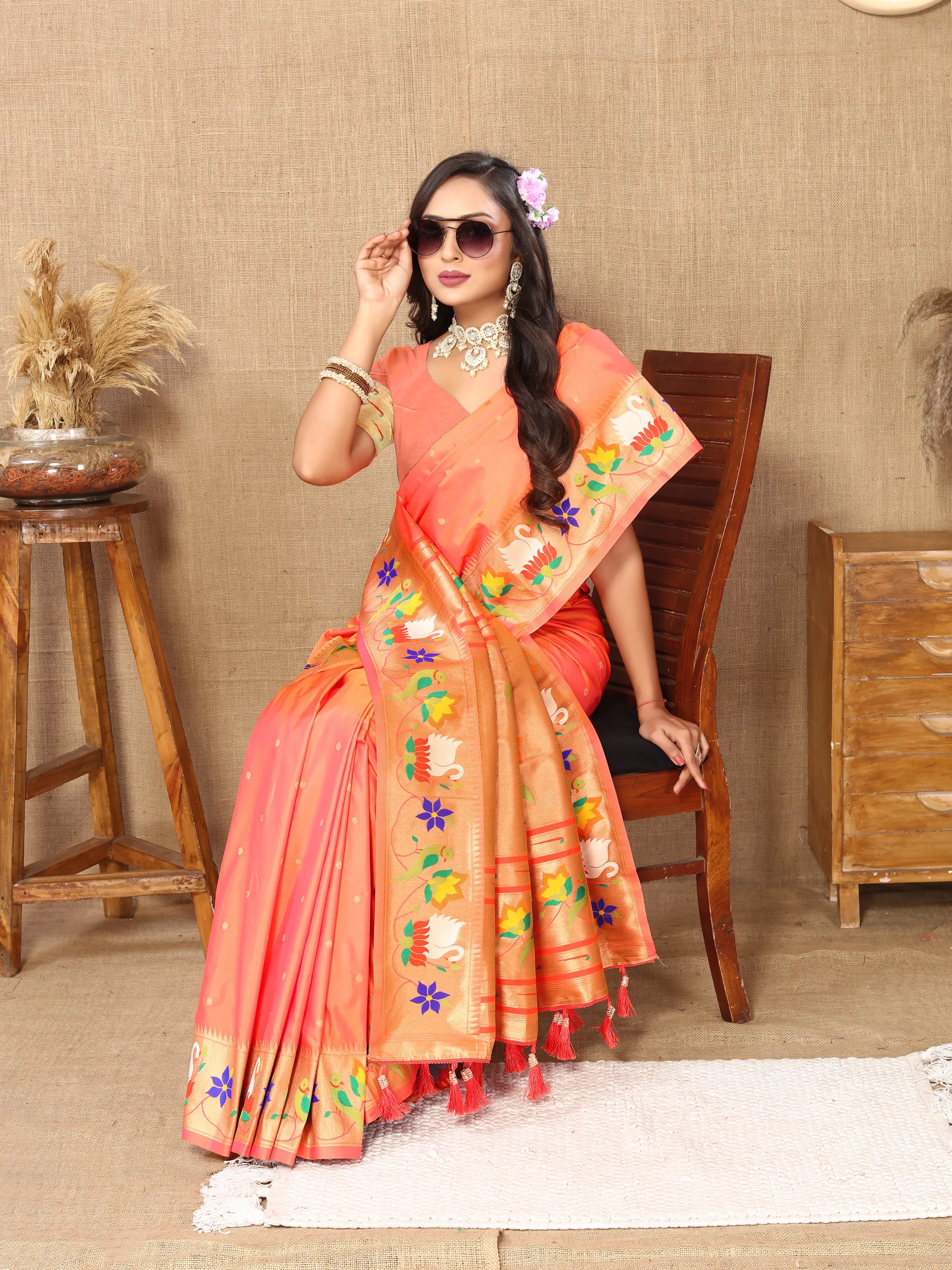 Soft Silk Meenakari Rajhans Lotus Pallu Zari Woven Saree (Product Code: AS-722)