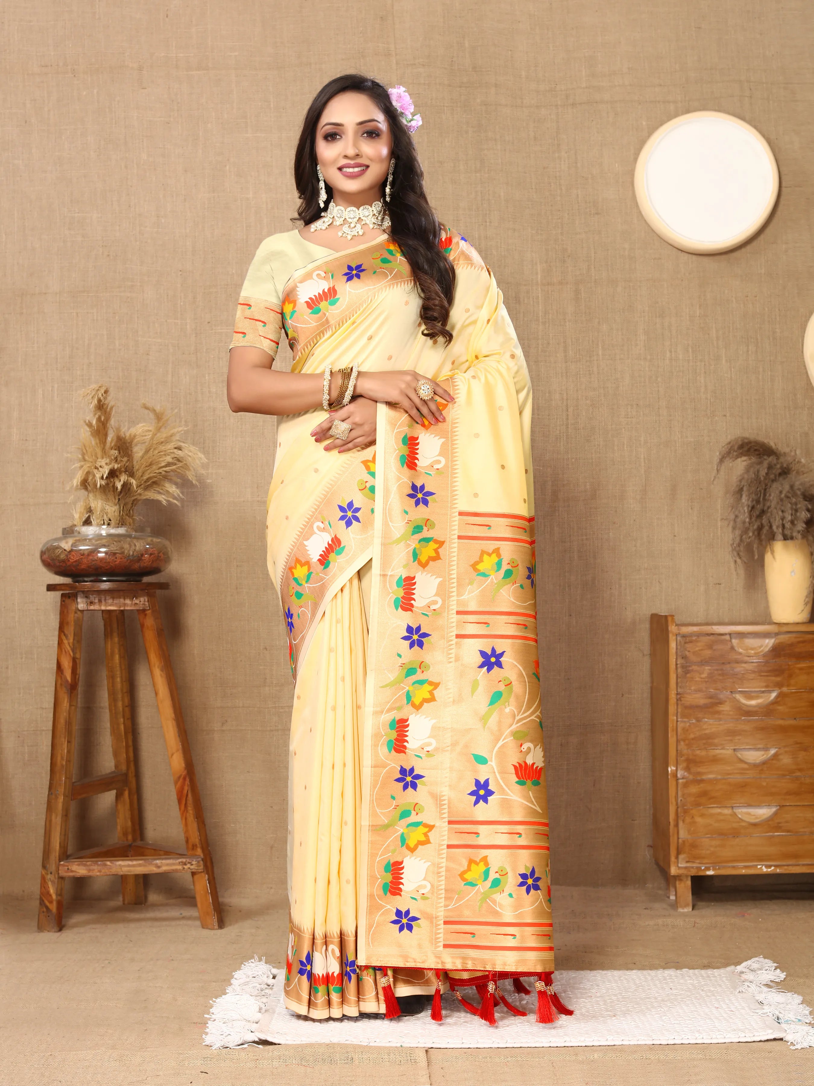 Soft Silk Meenakari Rajhans Lotus Pallu Zari Woven Saree (Product Code: AS-722)