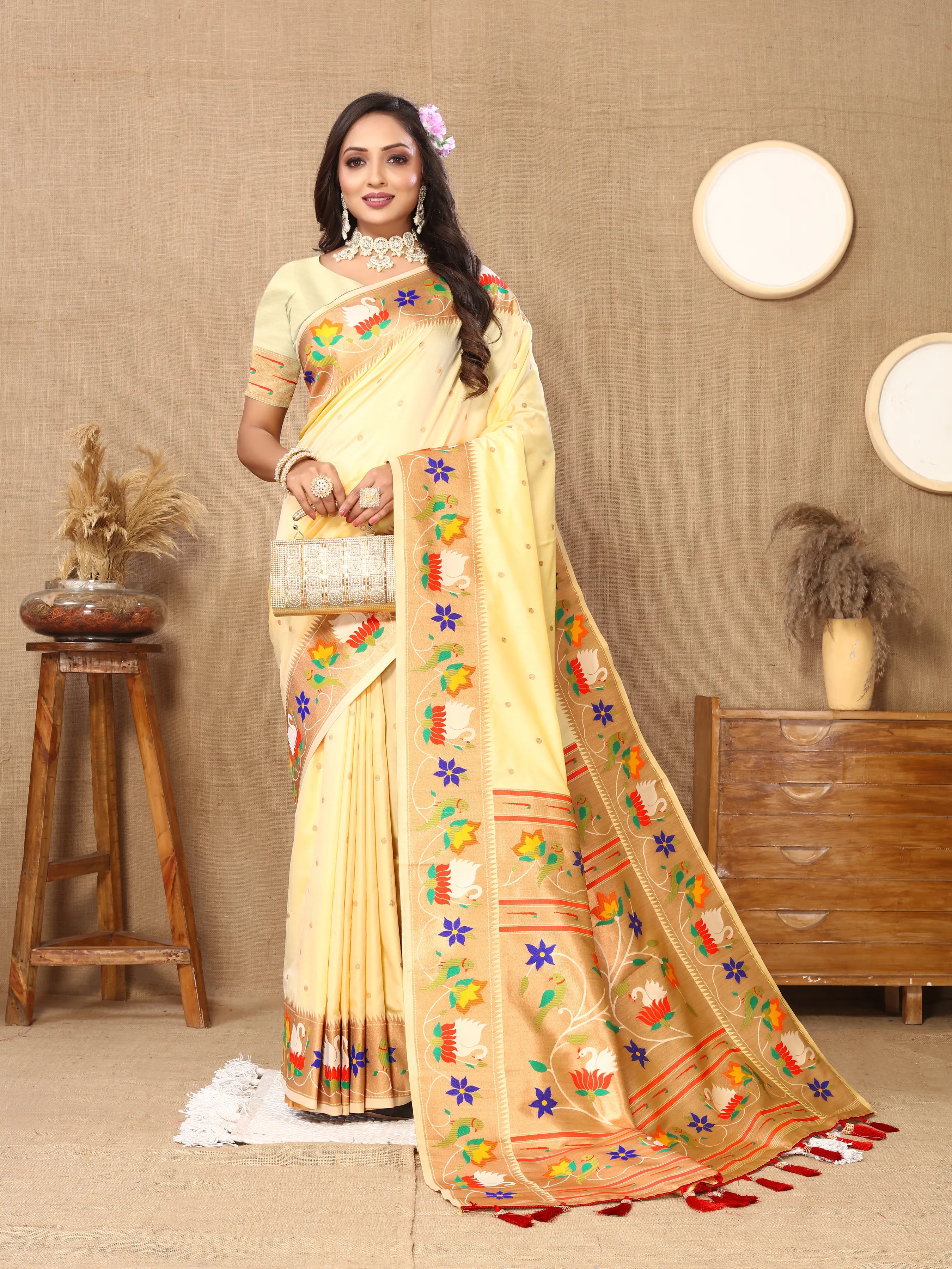 Soft Silk Meenakari Rajhans Lotus Pallu Zari Woven Saree (Product Code: AS-722)