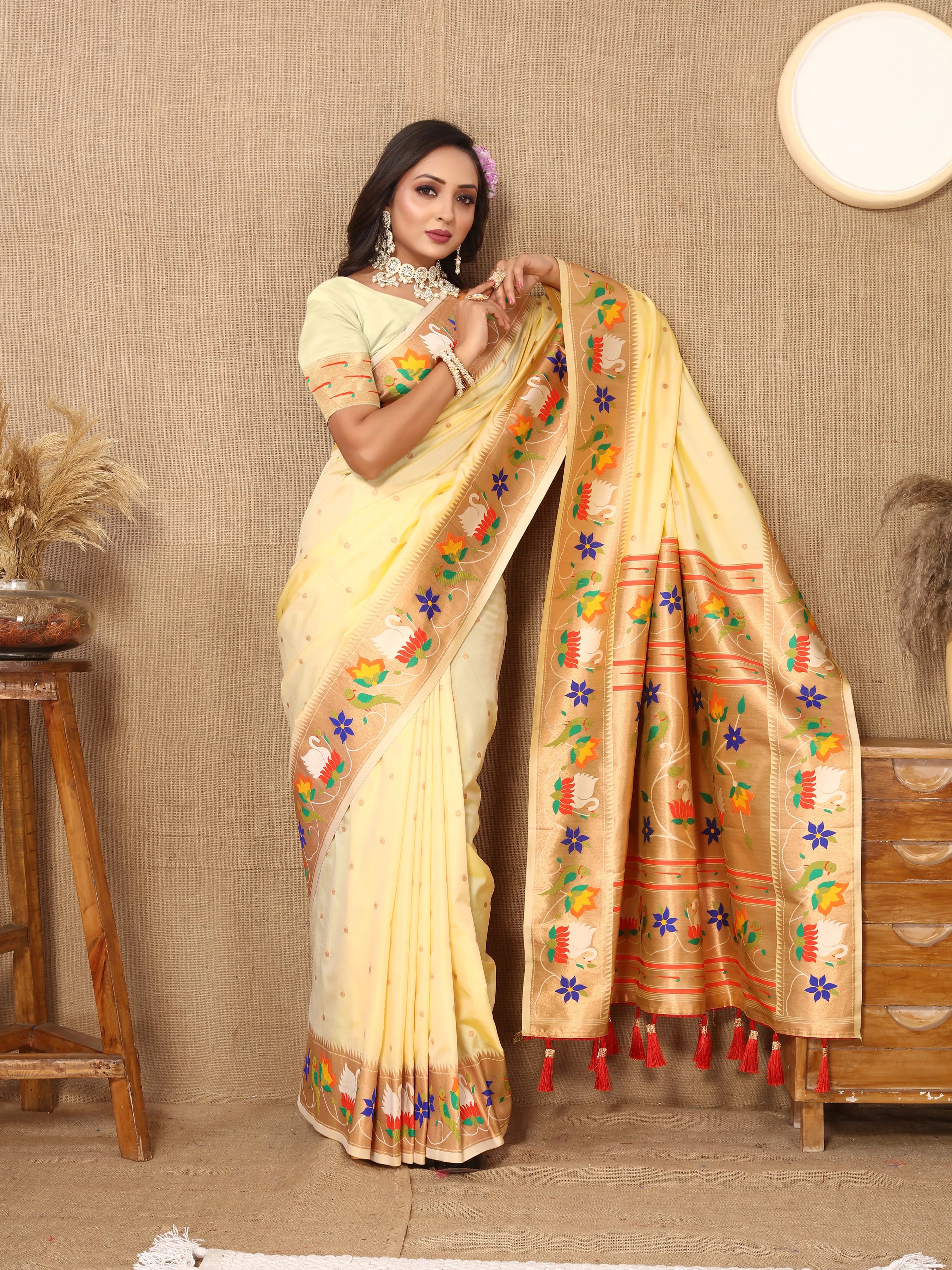 Soft Silk Meenakari Rajhans Lotus Pallu Zari Woven Saree (Product Code: AS-722)