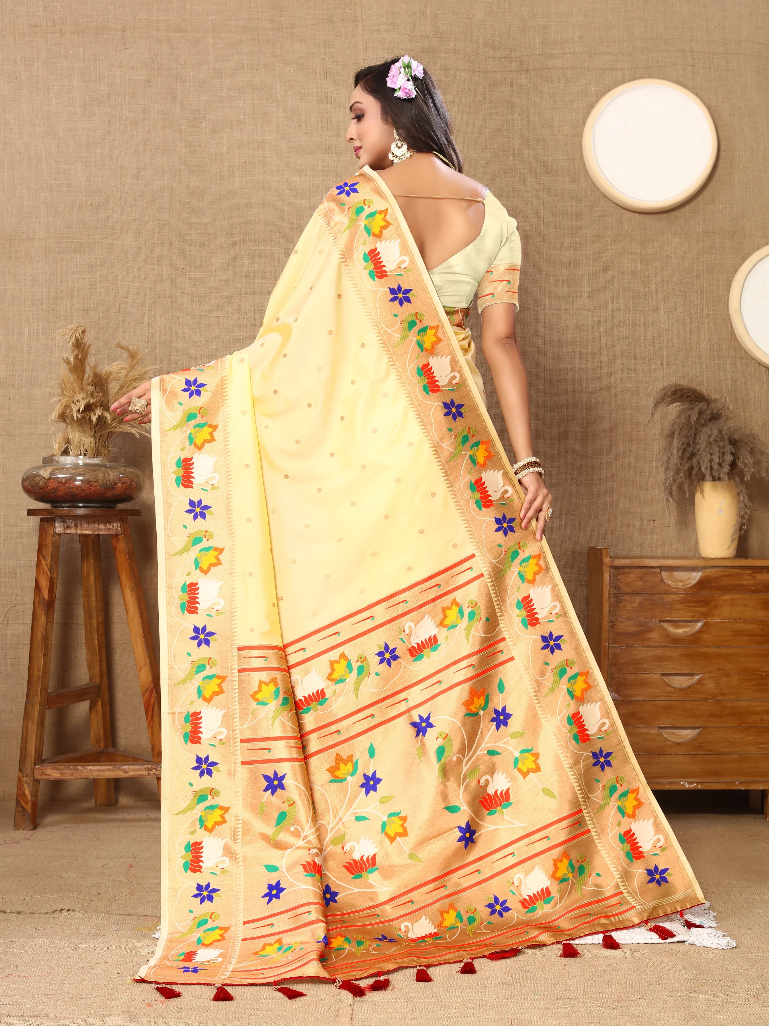 Soft Silk Meenakari Rajhans Lotus Pallu Zari Woven Saree (Product Code: AS-722)