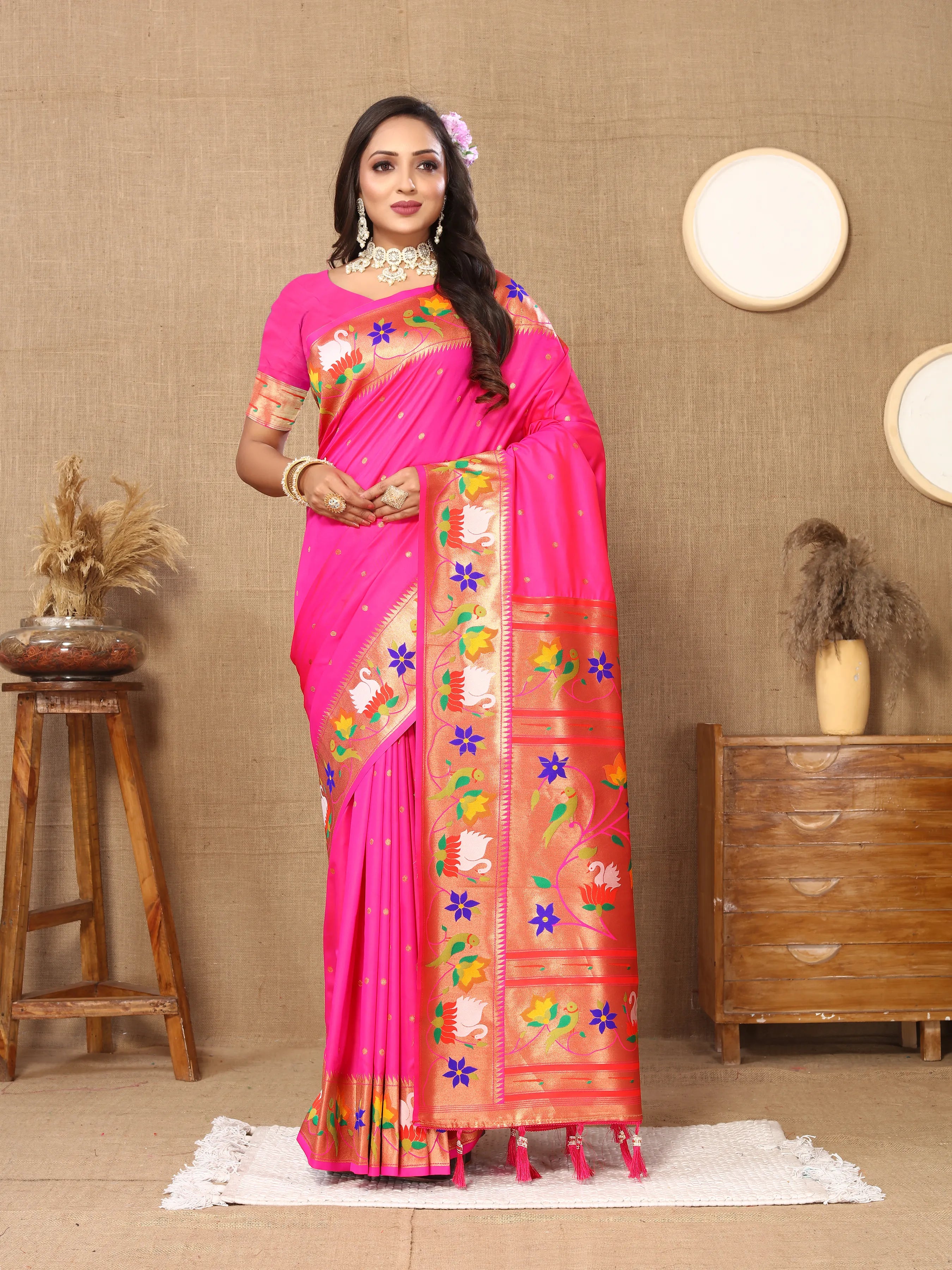 Soft Silk Meenakari Rajhans Lotus Pallu Zari Woven Saree (Product Code: AS-722)