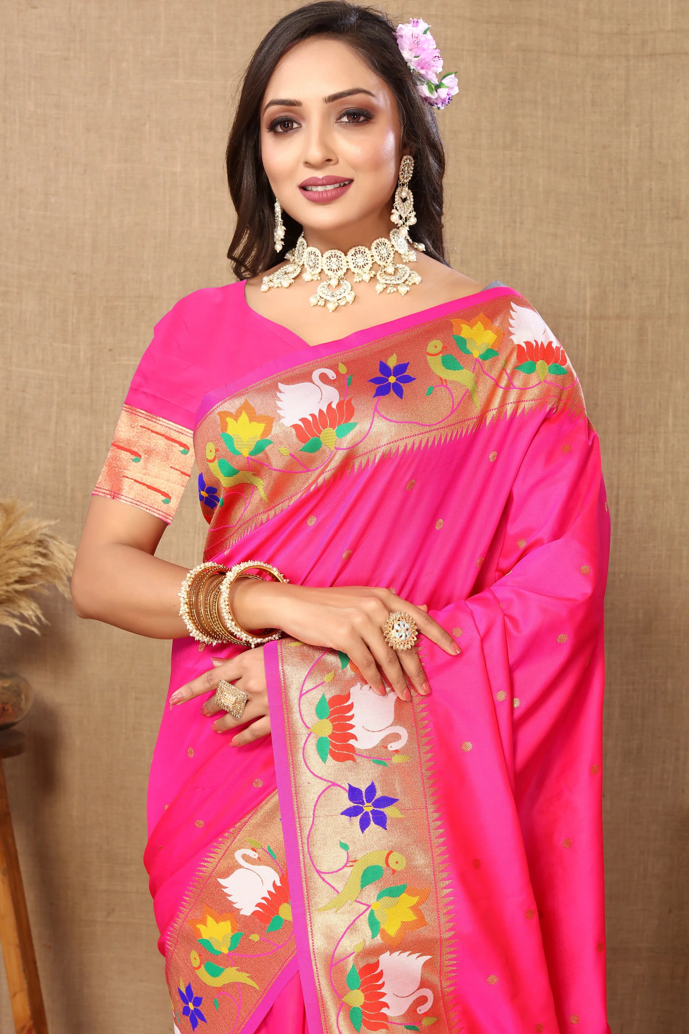 Soft Silk Meenakari Rajhans Lotus Pallu Zari Woven Saree (Product Code: AS-722)