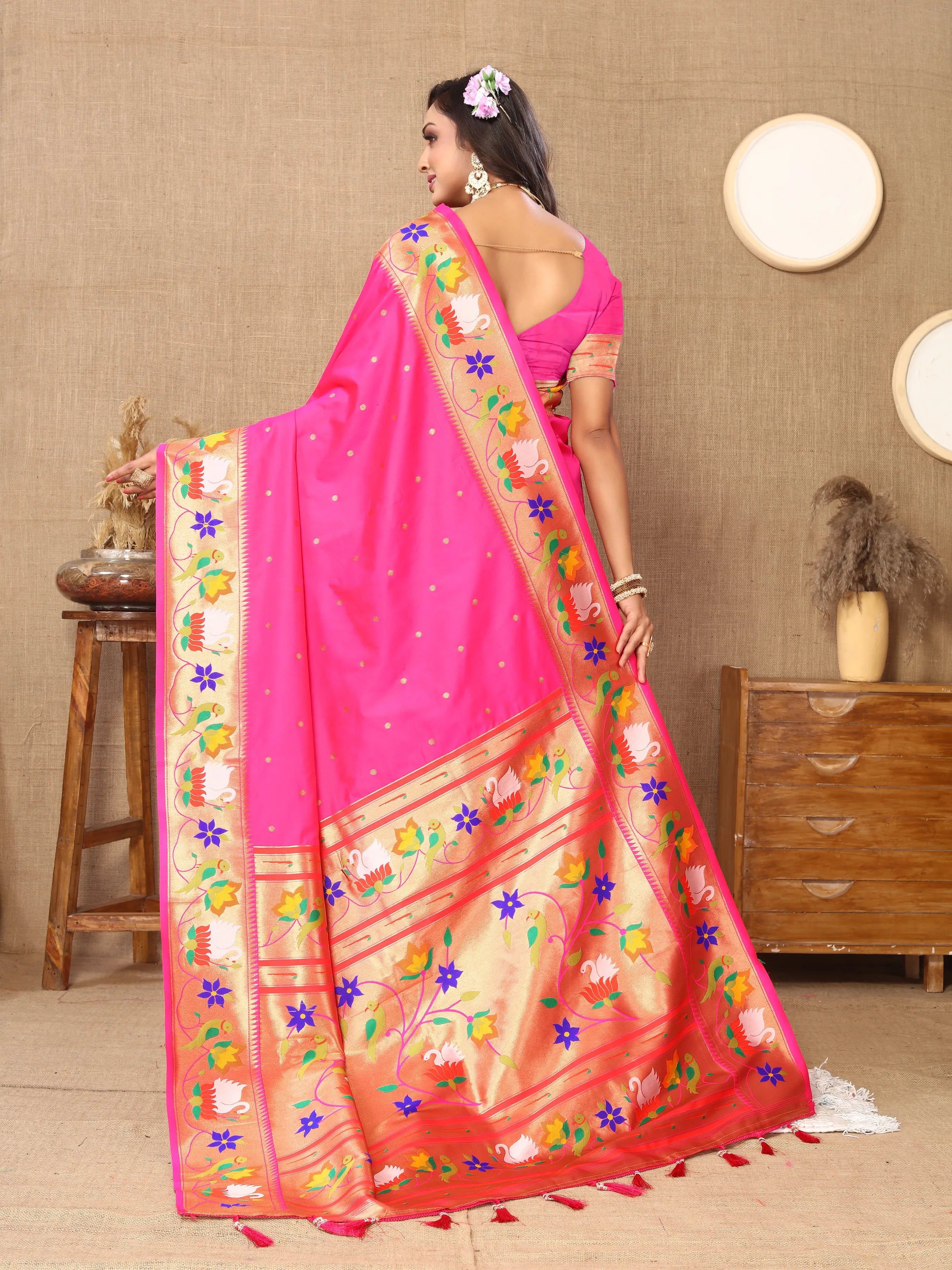 Soft Silk Meenakari Rajhans Lotus Pallu Zari Woven Saree (Product Code: AS-722)